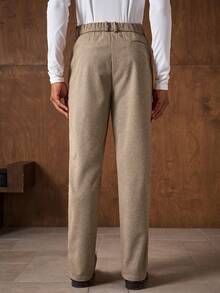 AKNOTIC Business Casual Men's Pleated Pocket Casual Formal Office Commute Wool Blend Trousers - Coffee Brown - View 6