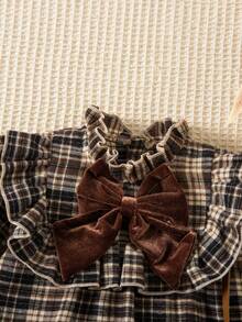 Emery Rose Kids 女童格纹荷叶边蝴蝶结装饰休闲连衣裙 - 黑與白 - 查看 12