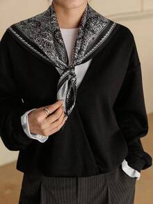 Livesso Women's Floral Print Sweatshirt With Scarf Collar, Contrast Color Blocking Two Pieces Set, Autumn/Winter