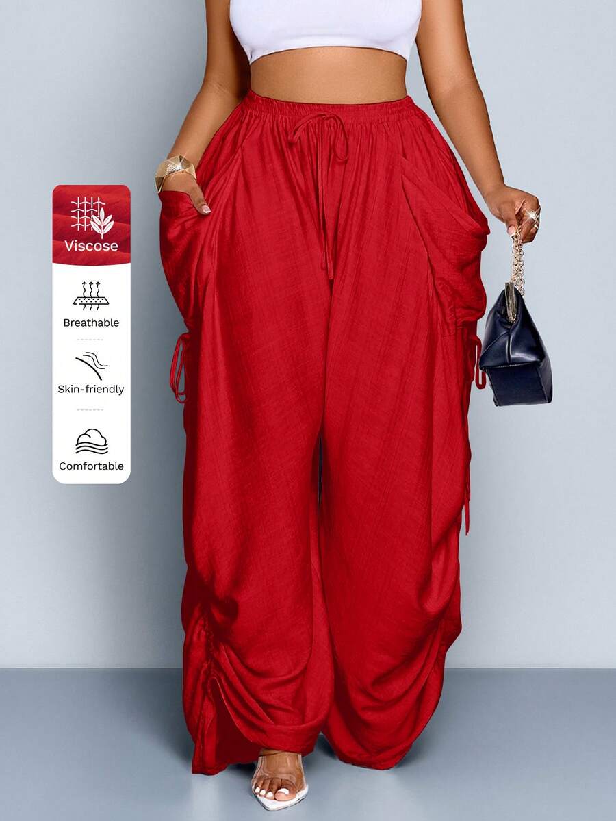 SOLERSUN بنطلون واسع الساق مريح مع رباط للمقاسات الكبيرة
