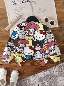 HELLO KITTY AND FRIENDS | SHEIN 年轻女孩圆领长袖舒适休闲卡通可爱英文字母图案卫衣秋冬 - 白色 - 查看 2