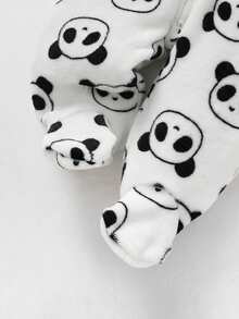 SHEIN 新生儿男女宝宝可爱毛绒卡通图案连帽连体衣，秋冬季 - 彩色 - 查看 5