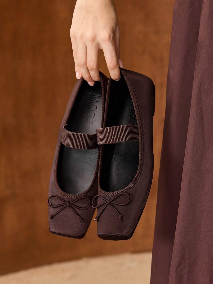 BAILARINAS CON LAZO DECORATIVO DE PUNTA CUADRADA PARA MUJER - Café integral - Ver 1