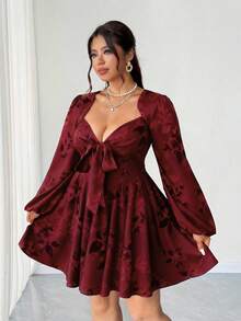 Elenzga Váy ngắn màu đen hở lưng gợi cảm cỡ lớn dành cho nữ, mùa thu - Màu Đỏ Sâu - Xem 5