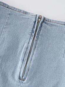 GlowEve Váy mini denim thời trang đa năng đính ngọc trai giả cho nữ - Màu xanh lam - Xem 5