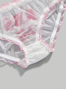 ROMWE Kawaii 3pcs Sweet & Cute Letter Slogan Mesh Women's Thong Panties - White - View 3