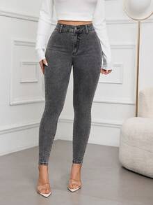 Selenza 百搭通勤休闲水洗修身牛仔裤 - 灰色 - 查看 5