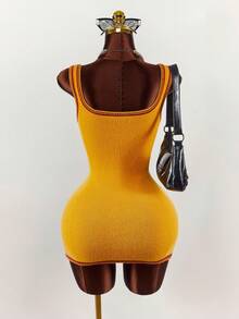 Amplova Váy ôm sát mini họa tiết số màu tương phản, cổ tròn, trang phục thường ngày dạo phố - Nhiều màu - Xem 2