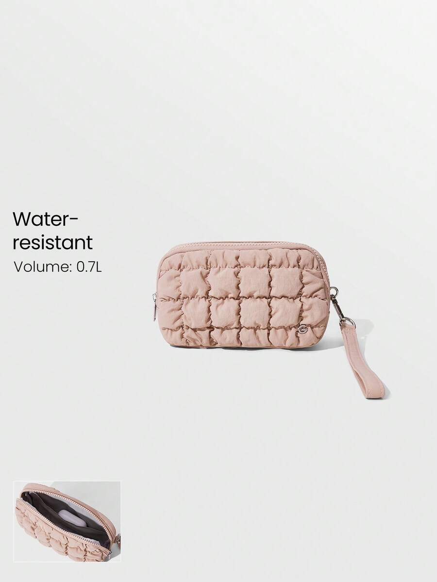 GLOWMODE 0.7升绗缝夹式蓬松防水绗缝钥匙扣带零钱包健身房工作室旅行户外日常休闲装 - 藕粉色 - 查看 1