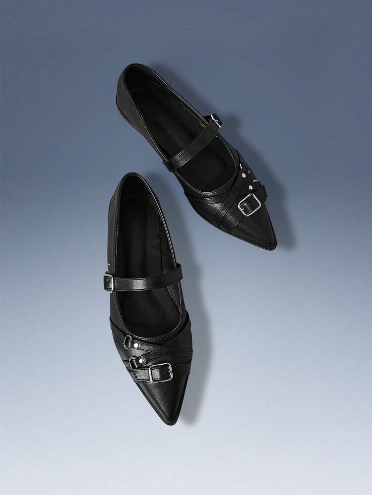 CUCCOO GRLICON Women's Pointed Toe Buckle Design Fashion Versatile Shoes For Christmas