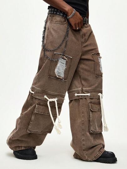 Street Life Jeans diritti con lacci e effetto consumato marrone per uomo