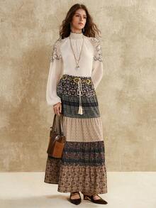 Florisole Váy thắt eo họa tiết hoa nhỏ thanh lịch dành cho nữ, mùa thu - Nhiều màu - Xem 5