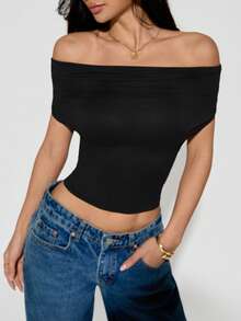 SHEIN PETITE Women's Solid Color Versatile Fashion Tank Top With 3-Way Wear: Straight Neck, Asymmetric Shoulder, And Halter Neck. Versatile Styling For Casual, Elegant, And Sexy Looks. Suitable For Daily Wear, Dates, And Occasions Halter Neck Top Off Shoulder Crop Top One Shoulder Crop Top Black Tops Women Sexy Black Off Shoulder Top Sexy Off Shoulder Top Cute Black Top - Black - View 9