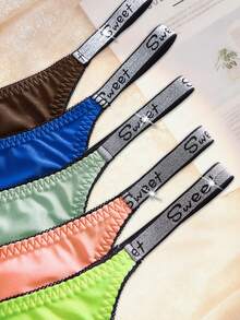 Eraneu 5 PCS Women's Casual Sporty Thong Underwear Tie Dye Fabric With Sweet Tape Detail Colorful Panties Pack - Colorful - View 7