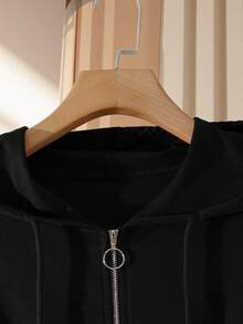 Modelyn Burgundy Slimming Zip-Up Hooded Casual Long Sleeve Jacket & Pants 2 Pieces Set For Women, Autumn/Winter - Black - View 7