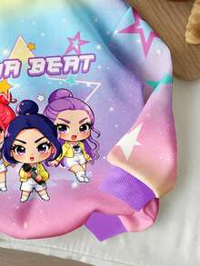 GraphicGems 1pc Young Girls Casual K-POP Cartoon Girl Star Tie-Dye Tie Dye Long Sleeve Sweatshirt, Comfortable Thick Knit Pullover Sweatshirt For Young Girls Daily And Holiday Wear, Suitable For Autumn/Winter