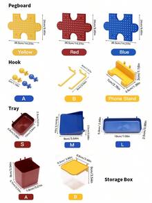 Joivida 3件套钉板,带挂钩和配件,壁挂式收纳架,适用于卧室、浴室和书房,钢板结构,白色钢板背衬,适用于双室工艺室和车辆存放室,易于安装的浴室收纳架 - 彩色 - 查看 7