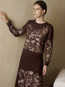 Arave 女士宽松毛衣半裙套装，饰有闪亮刺绣设计，适合日常通勤