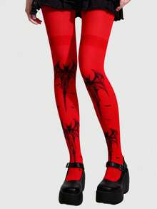 ROMWE 1 Pair Gothic Style Dark Plaid & Leopard Print Tights - Red - View 7