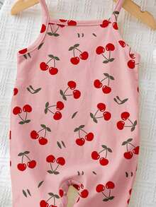 SHEIN Bộ đồ liền thân thường ngày họa tiết quả anh đào dễ thương cho bé gái, phù hợp cho mùa xuân/hè, kỳ nghỉ thư giãn, cuối tuần ở bãi biển, trang phục mùa hè dễ thương, đồ mặc mùa hè cho bé gái, phong cách Hàn Quốc, chế độ đi biển, đồ mặc khi đi chơi mùa hè - Nhiều màu - Xem 4