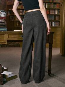 ROMWE Academia All-Over Print Distressed Pocket Fashion Street Denim Jeans