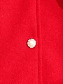 Elegant & Simple Wool Coat For Tween Girls, With Fur Cuffs, Pearl Decorated Buttons, Bow Decor On Chest, Suitable For School, Commuting, Outing, Matching With Long Sleeve Sweater, Pants, Skirt - Red - View 6