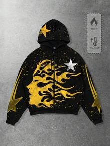 ROMWE MEN Street Life Spring Casual Graphic Men'S Casual Character Print Hoodie Sweatshirt, Autumn/Winter - Black - View 3