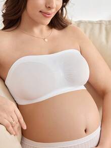 Seamless, Bandeau, Nursing, Maternity, High Elasticity, Ruched, Strapless, Minimalist Fashion, Skin-Tone, Maternity Bra, Pregnancy, Nursing Period - White - View 3