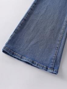 SHEIN MOD Jeans a zampa di elefante casual lavati con cintura per donna - Blu - Visualizzare 6