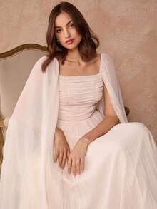 Enchnt 法国奢华飘逸小众高端长款斗篷连衣裙 - 杏色 - 查看 3