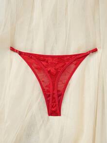 SHEIN Floral Lace Low Rise G-String, Sexy Lingerie, Bridal Lingerie - Red - View 2