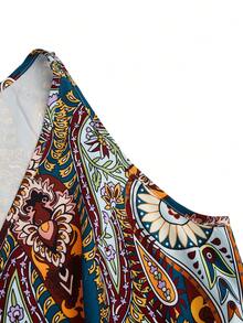 Sweetra Plus Size V-Neck Printed Sleeveless Wide Leg Jumpsuit With Invisible Zipper At Back - Multicolor - View 5