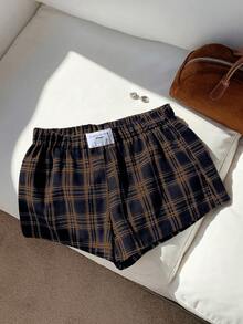 SHEIN Tween Girls Plaid Minimalist Casual Shorts - Multicolor - View 3