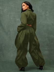 Vixey 透气抗皱吸湿排汗梭织荷叶边慢跑裤 - 橄欖綠 - 查看 5