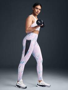 Powerista Graphic Print High Waist Skinny Workout Leggings With Pockets - Mauve Purple - View 7