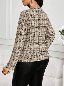 SHEIN Lady 2025新款大码优雅通勤纽扣装饰腰部长袖外套，春夏秋冬皆宜，优雅通勤办公彩色针织羊腿袖纽扣长袖大码外套，大码卡其色大衣，适合教师、商务休闲女性、办公室女性、秋季外出商务休闲秋冬休闲女式外套 - 卡其色 - 查看 2