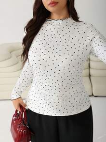 SHEIN EZwear Damska prążkowana koszulka z długim rękawem w groszki