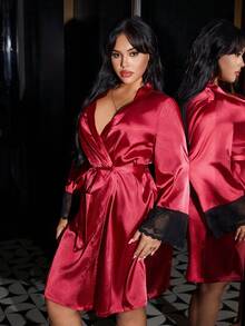 SilkySpell Bata de encaje roja de talla grande - Rojo - Ver 5