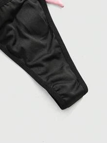 ROMWE Kawaii Women's Cute Bowknot & Fluffy Ball Thong Panties, For Valentine's Day - Black - View 4