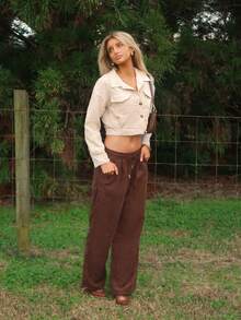 Sydney Algeri Kieszenie z klapką Opuszczane ramiona Sztruks Kurtki - Morela - Zobacz 4