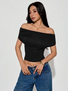 SHEIN PETITE Women's Solid Color Versatile Fashion Tank Top With 3-Way Wear: Straight Neck, Asymmetric Shoulder, And Halter Neck. Versatile Styling For Casual, Elegant, And Sexy Looks. Suitable For Daily Wear, Dates, And Occasions Halter Neck Top Off Shoulder Crop Top One Shoulder Crop Top Black Tops Women Sexy Black Off Shoulder Top Sexy Off Shoulder Top Cute Black Top - Black - View 3