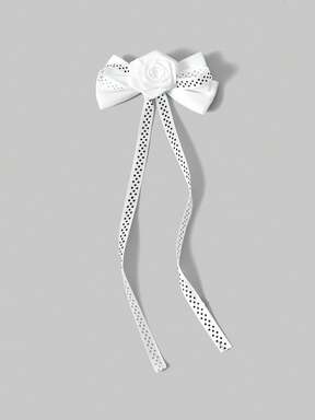1pc White Millennium Girl Rose Bow Polka Dot Decorated Hair Clip, Fashion Minimalist Lolita Style, Versatile Accessory For Bag, Brooch, Suitable For Daily, School, Date, Party, Anime