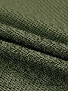Manfinity Homme Men's Solid Color Button Casual Versatile Long Sleeve Polo Shirt Green Collared Men - Army Green - View 7