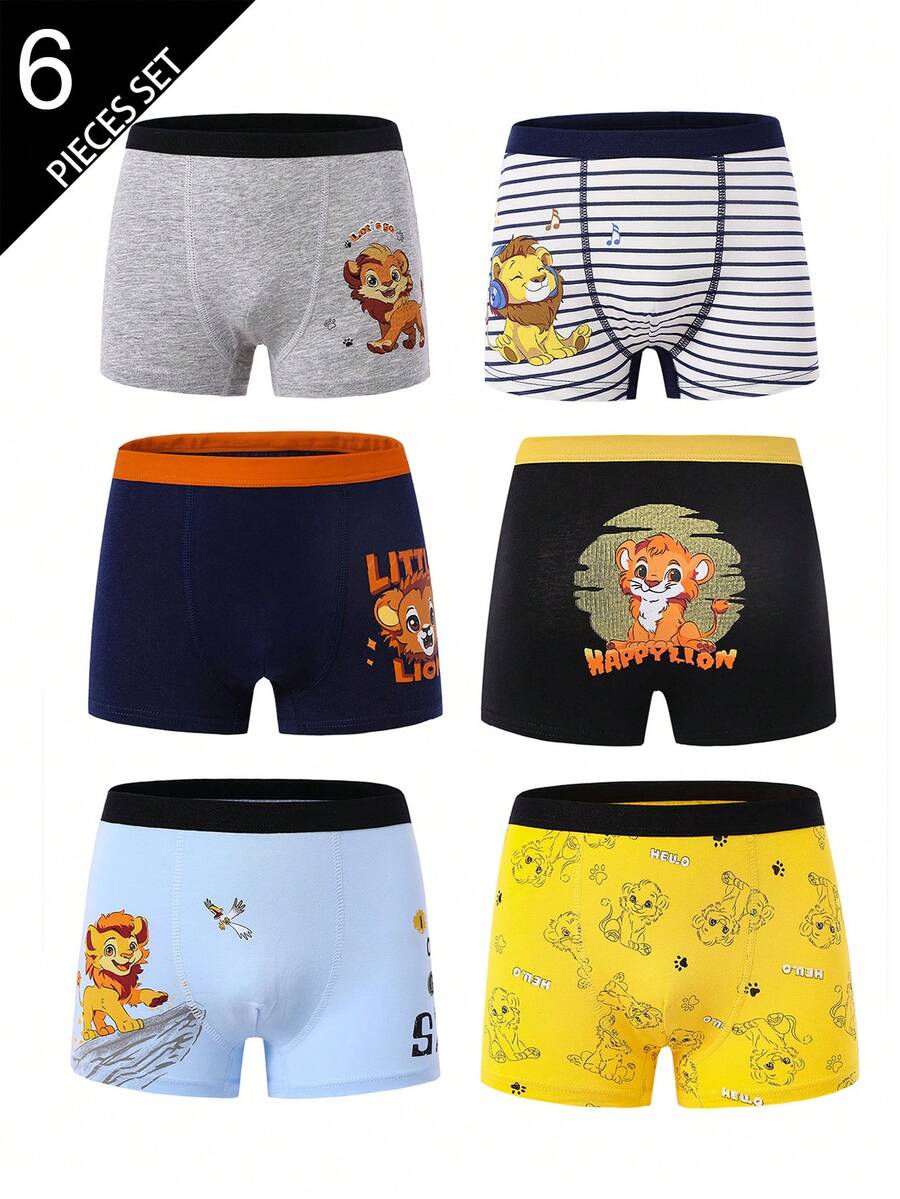 6条装男童舒适纯棉可爱狮子印花三角裤，四季皆宜
