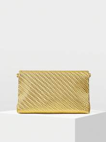 MOTF PREMIUM 女士时尚优雅压纹编织面料手拿包信封包，配精致五金锁扣，适合日常通勤购物、新年等场合。 - 亮金色 - 查看 4