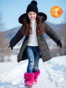 Sparklyn 1件女童休闲连帽绗缝加厚拉链外套 - 黑色 - 查看 4