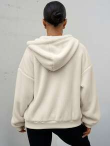 SAYEHFBABY 1 Stück Damen Fleece-Sweatshirt mit Kapuze Einfarbig, dick und warm, für Herbst/Winter, Langarm-Oberteil - Aprikosenfarben - Übersicht 2