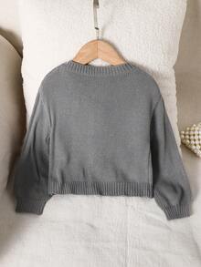 SHEIN 女童针织毛衣，蝴蝶结装饰，可爱休闲，柔软舒适，百搭，适合居家、聚会和假日穿着 - 淺灰色 - 查看 2