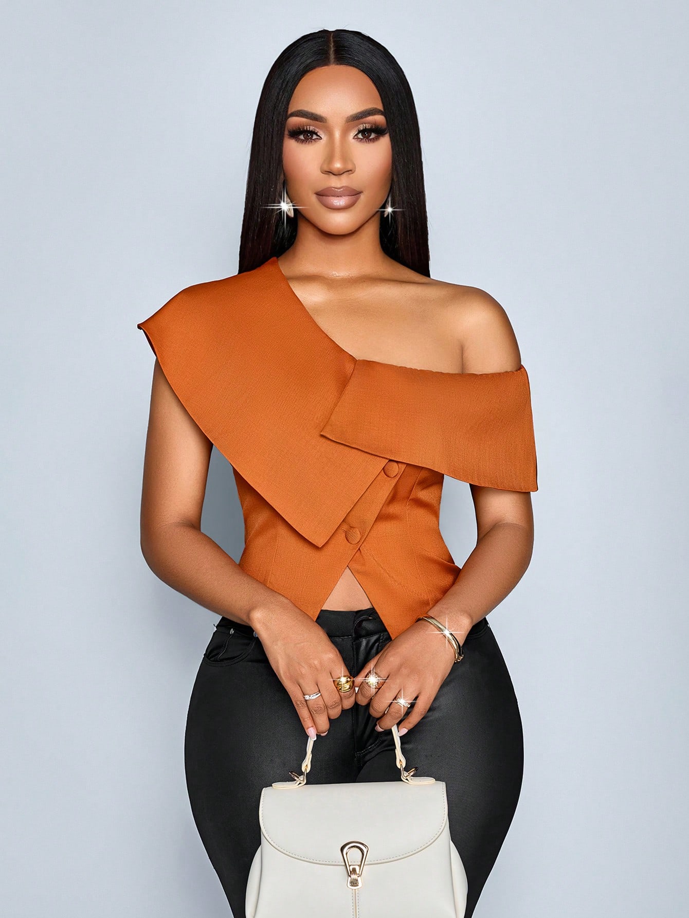 Solersun Burnt Orange Women’S Elegant Summer Party Asymmetrical Single Breasted