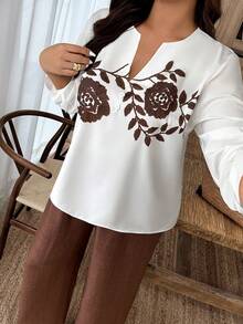 Weeklong Plus Size Women's Colorblock Printed Casual Tracksuit Set, Everyday Streetwear, Spring/Summer - Brown - View 4